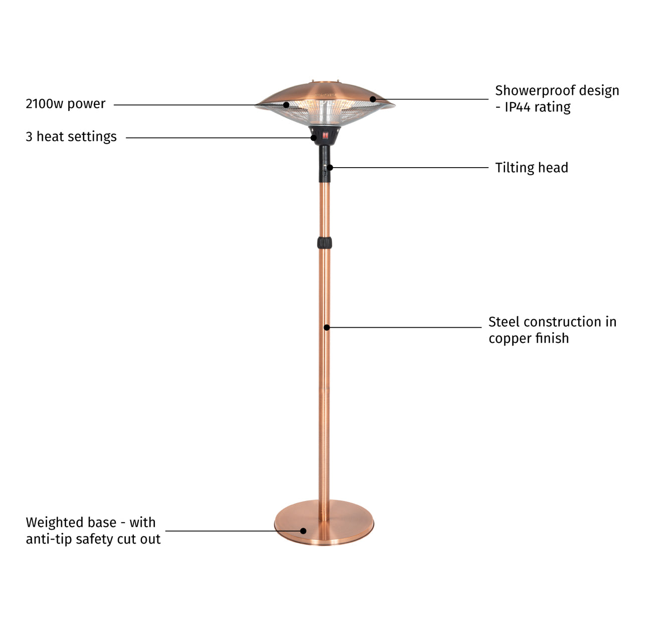 La Hacienda Outdoor Adjustable Copper Standing Heater Copper