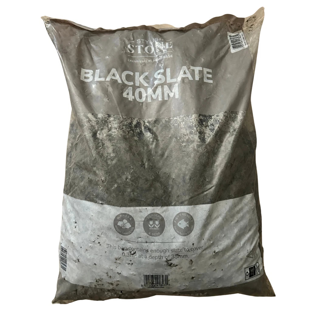 Stylish Stone Black Slate Chippings – 40mm 20kg Bag