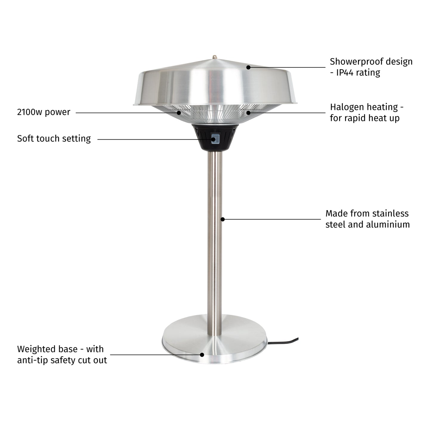 La Hacienda Tabletop Halogen Silver Electric Heater